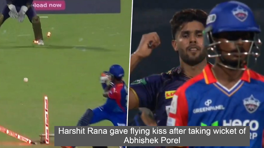 Harshit Rana gave flying kiss after taking wicket of Abhishek Porel